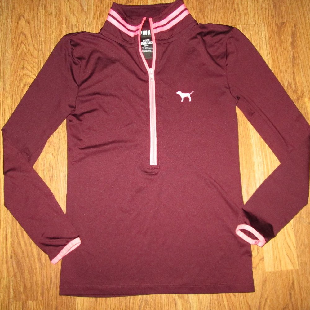 PINK ULTIMATE VICTORIA'S SECRET half zip athletic shirt sz XS burgundy